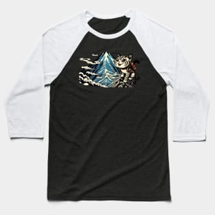 Vintage Japanese Art Sports Hiker Mountain Climbing Cat Baseball T-Shirt